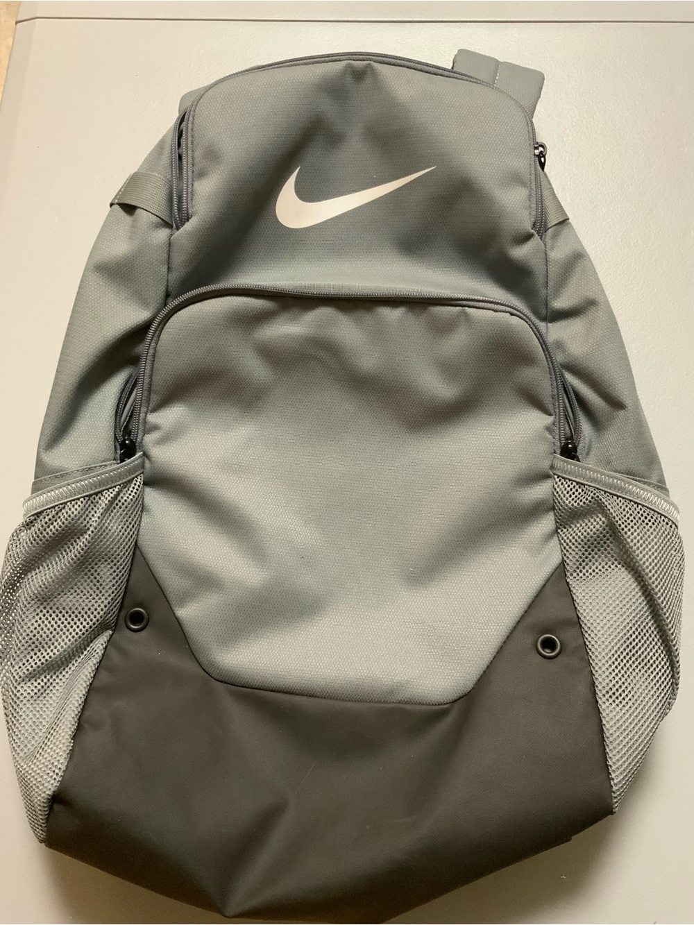 Nike Men's Light Grey and Dark Grey Backpack with White Swoosh